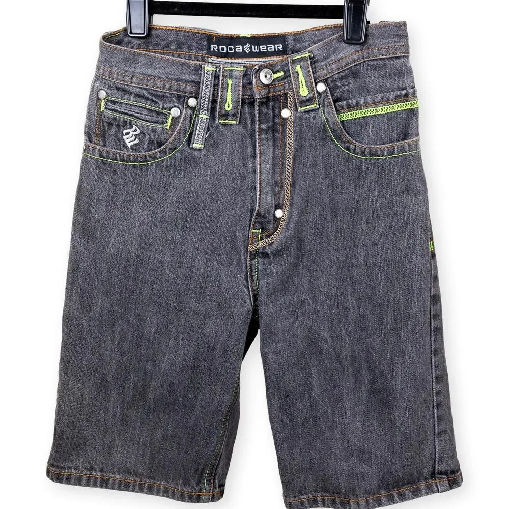 Rocawear Stonewash Gray Shorts Embroidered Girls 7